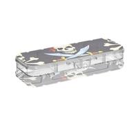 ISAOA Trousse à crayons avec couvercle à bouton-pression, motif crânes de pirates, double étage, transparente avec 4 règles de séparation, pour l'école, le bureau