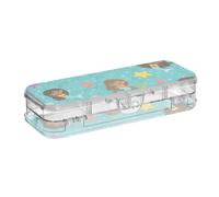 ISAOA Trousse à crayons bleu sarcelle People of Colored Sirènes avec couvercle à pression, trousse à stylos transparente à double étage avec 4 règles de séparation pour l'école et le bureau