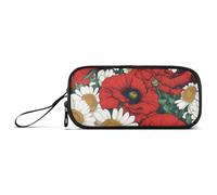 ISAOA Trousse à crayons de grande capacité avec 3 compartiments - Grande trousse de rangement pour adolescents, garçons, filles, adultes et étudiants, Motif coquelicot et marguerite, Taille unique