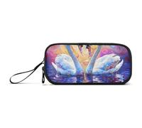 ISAOA Trousse à crayons de grande capacité avec 3 compartiments - Motif couple de cygnes sur fond arc-en-ciel - Grande trousse de rangement pour adolescents, garçons, filles, adultes, étudiants