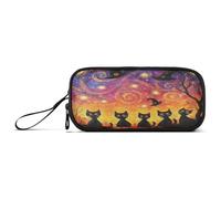 ISAOA Trousse à crayons de grande capacité avec 3 compartiments, pochette de papeterie, cinq petits chats, Halloween, pour fournitures scolaires et de bureau
