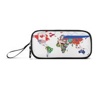 ISAOA Trousse à crayons de grande capacité avec 3 compartiments, pochette de papeterie, drapeau national, carte du monde pour fournitures scolaires et de bureau
