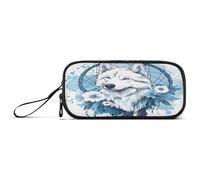 ISAOA Trousse à crayons de grande capacité avec 3 compartiments, pochette de papeterie, motif fleur bleue et blanche, attrape-rêves, loup, pour fournitures scolaires et de bureau
