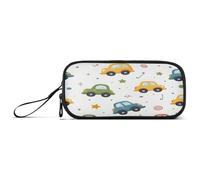 ISAOA Trousse à crayons de grande capacité avec 3 compartiments, trousse de papeterie, bleu, jaune, rouge, motif étoile de voiture, pour fournitures scolaires et de bureau