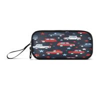 ISAOA Trousse à crayons de grande capacité avec 3 compartiments, trousse de papeterie, rouge, blanc, voiture, étoile bleue, pour fournitures scolaires et de bureau