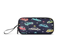 ISAOA Trousse à crayons de grande capacité avec 3 compartiments, trousse de papeterie, rouge, bleu, blanc, motif étoile de voiture, pour fournitures scolaires et de bureau