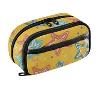 ISAOA Trousse à crayons en PVC transparent avec motif étoile à cinq branches - Étanche - Fermeture éclair - Avec séparateur en polyéthylène - Grande capacité de rangement pour papeterie - Pour l'école