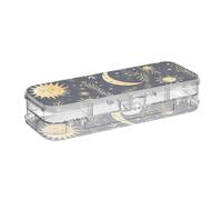 ISAOA Trousse à crayons mystique soleil lune avec feuilles et couvercle à bouton-pression, trousse à stylos transparente à double étage avec 4 règles de séparation pour l'école et le bureau