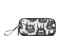 ISAOA Trousse à crayons noire avec motif monstres mignons de grande capacité, 3 compartiments, grande trousse de rangement pour adolescents, garçons, filles, adultes, étudiants, Motif monstres mignons