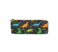 ISAOA Trousse à crayons ronde noire avec motif dinosaures mignons pour enfants, étudiants ou officiers, trousse de maquillage de voyage, #01, Taille unique, Charmant