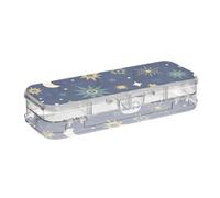 ISAOA Trousse à crayons vintage mystique lune étoiles avec couvercle à pression, trousse à stylos transparente à double étage avec 4 règles de séparation pour l'école et le bureau