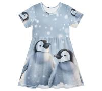 ISAOA Two Penguins Playing Snow Robe décontractée à manches courtes pour filles, évacuation de l'humidité, séchage rapide pour tout-petits et enfants (2T-8T)