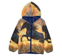 ISAOA Veste polaire à capuche avec fermeture éclair pour enfant - Motif cheval au galop dans un champ sauvage - Pour l'hiver - Chaud et doux - Vêtements d'extérieur pour enfants de 3 ans
