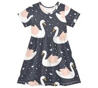 ISAOA White and Pink Swan Robe décontractée à manches courtes pour filles, évacuation de l'humidité, séchage rapide pour tout-petits et enfants (2T-8T)