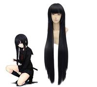 Isayama Yomi Cosplay perruque 80 cm noir longue droite synthétique postiche Peluca Anime Costume perruques + bonnet de perruque 80 cm Qi Liuhai