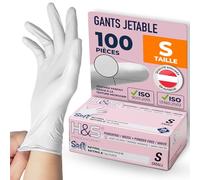 ISC Hygiene & Safety Gants Nitrile Jetables Non Poudrés - Gant Nitrile Usage Alimentaire et Mécanique - Gants Jetables S M L XL - Gants Nitrile blanc, S - Boîte de 100