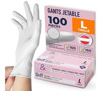 ISC Hygiene & Safety Gants Nitrile Jetables Non Poudrés - Gant Nitrile Usage Alimentaire et Mécanique - Gants Jetables S M L XL - Gants Nitrile blanc, L - Boîte de 100