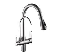 ISCBAFYX ANWEALTH Robinet d'évier de Cuisine à 3 Voies, Robinet d'eau Potable extractible, mitigeur de Cuisine à col de Cygne brossé avec Bec pivotant, mitigeur pour évier de Cuisine