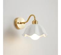 ISCBAFYX Applique Murale en céramique Blanche avec 1 lumière en Laiton, Applique Murale de Chevet E27 pour Chambre à Coucher, luminaire Mural Japonais pour Salle de Bain, Balcon, Couloir, décoration