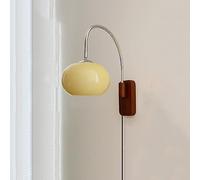 ISCBAFYX Appliques murales Applique murale du milieu du siècle avec verre de lait blanc Applique murale industrielle vintage en bois Câblé Gris fumé Ambre Lampe murale de lecture de ferme pour chambre