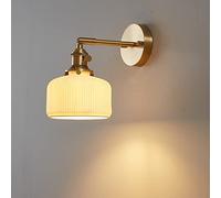 ISCBAFYX Appliques murales Applique Murale en Laiton du Milieu du siècle, luminaire Mural avec Abat-Jour en céramique nervuré, Lampe à Bras pivotant réglable