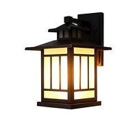 ISCBAFYX Appliques murales Appliques Country Square Extérieur Rétro Aluminium Cadre Noir Antirouille Style Japonais Lanterne en Verre Dépoli Applique Murale Industrielle