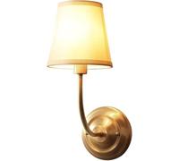 ISCBAFYX Appliques murales Tout en cuivre à tête Unique, Bras courbé, Applique Murale en Laiton, Abat-Jour en Tissu Blanc, Finition Or brossé, Applique Murale pour Salon