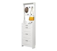 ISCBAFYX Armoire à Chaussures Blanche étroite pour l'entrée - Élégant Meuble de Rangement indépendant en Bois Massif avec Porte-Manteau, 3 tiroirs rabattables tiroir à Accessoires, Peu encombrant