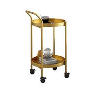 ISCBAFYX Barre en métal doré - Boissons roulantes Fines à 2 Niveaux avec roulettes, Support de Service Rond élégant éère d'angle rotative pour la Maison, Les fêtes, Les événements
