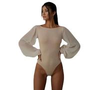 ISCBAFYX Body élégant Chic à Manches en Maille pour Femme, Haut de Printemps, Slim, Moulant, Tenue de Bureau
