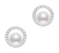 ISCBAFYX Boucles d'oreilles en Argent Sterling avec Perles délicates Zircon pour Femme à Quatre Feuilles d'eau Douce Naturelle
