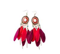 ISCBAFYX Boucles d'oreilles en Plumes de Style Ethnique Vintage - Boucles d'oreilles ovales en Plumes à Pampilles bohème Bicolores, Grandes Boucles d'oreilles à Aiguille incurvée en Plumes