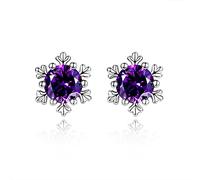 ISCBAFYX Boucles d'oreilles Flocon de Neige en Argent Sterling, Bijoux en Zircon cubique AAA, Double pour Femmes, Violet Blanc