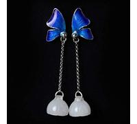 ISCBAFYX Boucles d'oreilles pour Filles, Boucles d'oreilles à Tige pour Femmes Faites à la Main S925 Boucles d'oreilles en Jade Blanc Style Ethnique rétro Imitation émail Artisanat Boucles