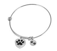 ISCBAFYX Bracelet en Forme d'empreinte de Patte de Chien dans Mon cœur, Bracelet en Fil Extensible pour Cendres commémoratives d'animaux de Compagnie