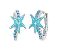 ISCBAFYX Charm Beach - Boucles d'oreilles créoles en Forme d'étoile de mer Bleue CZ, en Argent Sterling, Bijoux Mignons avec Animaux de l'océan, Cadeaux pour Femmes Filles