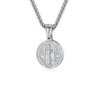 ISCBAFYX Collier médaille Saint benoît en Acier Inoxydable, breloque exorciste Unisexe, Pendentif Religieux Noir, Bijoux