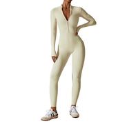 ISCBAFYX Combinaison d'entraînement Une piè pour Femmes, Body zippé, Manches Longues, Barboteuse de Yoga, Pleine Longueur, vêtements de Sport, de Gymnastique