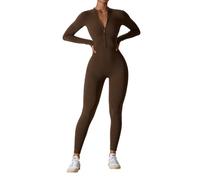 ISCBAFYX Combinaison d'entraînement Une piè pour Femmes, Body zippé, Manches Longues, Barboteuse de Yoga, Pleine Longueur, vêtements de Sport, de Gymnastique