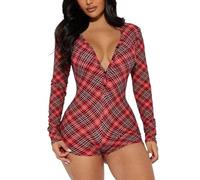 ISCBAFYX Combinaison Short à col en v pour Femmes, Body Une piè, Pyjama à Manches Longues, Barboteuse Moulante, vêtements de Nuit