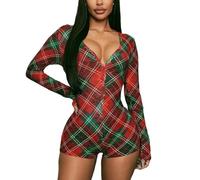 ISCBAFYX Combinaison Short à col en v pour Femmes, Body Une piè, Pyjama à Manches Longues, Barboteuse Moulante, vêtements de Nuit