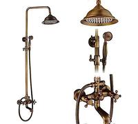 ISCBAFYX Douche à mainSystèmes de Douche Ensemble de Robinet de Douche de Salle de Bain Mural à Double poignée en Laiton Antique avec bac de Douche Mélangeur de Douche de Salle de bain-K01, D01