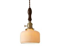 ISCBAFYX E27 Noyer Japonais Pendentif lumières Vintage en céramique Plein Laiton Suspendus luminaires Chambre Chevet café plafonnier
