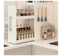 ISCBAFYX Éère à épices de Cuisine étroite - Comptoir à 3 Niveaux, éère coulissante pour boîte d'assaisonnement pour bocaux, Rangement en métal pour sel, Sauce vinaigre Blanc Vertical