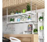 ISCBAFYX Éère de Plafond Suspendue pour Plantes Fleurs - Support à casseroles en Fer pour Cuisine, Bar, poêle, Affichage élégant, Verres à vin, Bouteilles, Livres, décorations (70 x 35 x 80 cm)