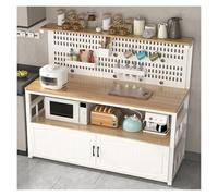 ISCBAFYX Éère de Rangement pour îlot de Cuisine avec Panneau arrière perforé, Table de Travail pour préparation des Aliments, comptoir de Bar éère Utilitaire Woody & White 80x40x140cm