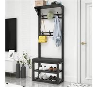 ISCBAFYX Élégant Banc de Rangement de Chaussures Noir avec Coussin, éère à Chaussures à 2 Niveaux de 60 cm, Meuble d'entrée pour Salon Chambre à Coucher, Solution Pratique pour Ranger Les