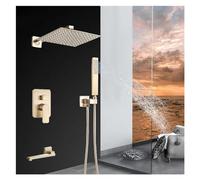 ISCBAFYX Ensemble de Douche de Salle de Bain, robinets de Couleur Or brossé, Montage Mural, Pomme de Douche à Effet de Pluie, mélangeur Chaud Froid, systèmes de Douche, Installation Facile, Douche