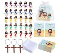 ISCBAFYX Ensemble de faveur de fête de Pâques Religieux, 100 pièces au Total - Mini Figurines, Colliers croisés, Cartes et Sacs actuels, Multicolour