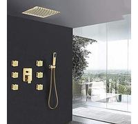 ISCBAFYX Ensemble de robinets de Douche, Pomme de Douche Ultra Fine dorée, 6 pièces, Jets de Massage Spa, mitigeur à 3 Voies, kit de Douche doré pour Bain, Ensemble Complet de 10 Pouces, Ensemble